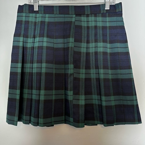 Bagatelle Collection Plaid Pleated Mini Skirt Green Black Tartan Size Large - Picture 2 of 4